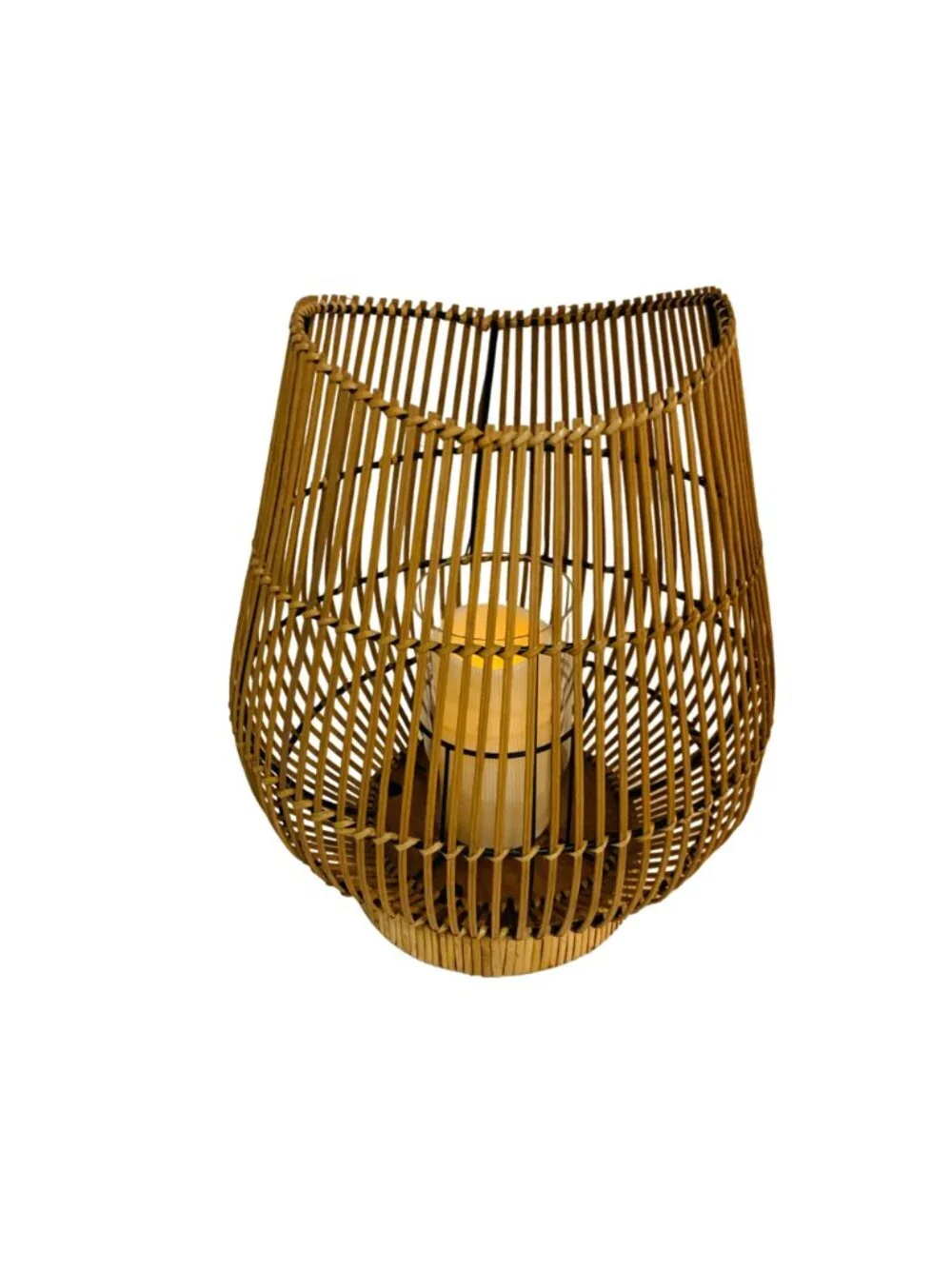 Vintage Bamboo Lantern Woven Candle Holder Glass Hurricane Coastal Table Decor